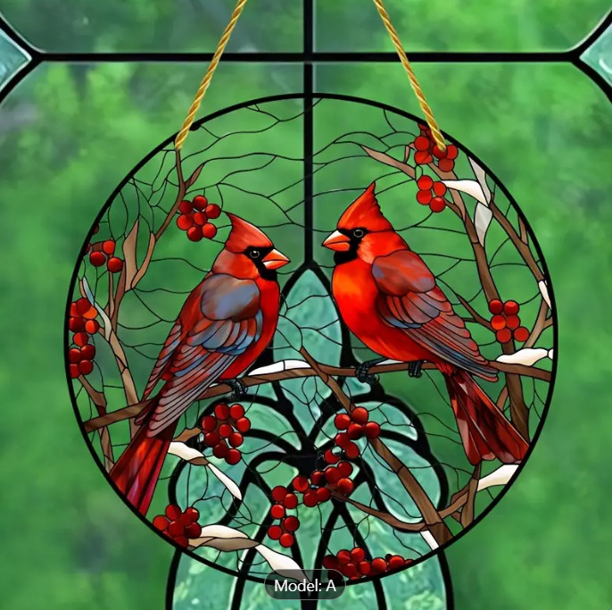 Cardinal Stained Vibrant Acrylic Hanging Ornament 8×8 Inch Art Decor for Window