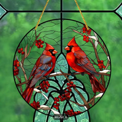 Cardinal Stained Vibrant Acrylic Hanging Ornament 8×8 Inch Art Decor for Window
