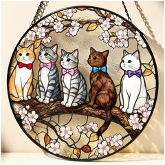 Cat Suncatcher Window Hanging – 7.8in Stained Glass Decor for Cat Lovers