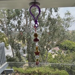 Plastic Hanging Suncatcher Charm w/ Purple Clip, Beads & Bow Pendant, Multi