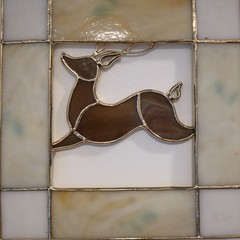 Vintage Stained Glass Christmas Reindeer Hanging Window Decoration 8″ Gold