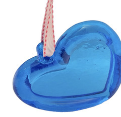 Vintage Blue Suncatcher Medallion Pressed Art Glass Hearts 3.5 ” Home Decor Gift