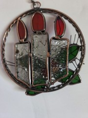 NEW Stained Glass Christmas Holiday Ornament Sun Catcher Cardinal & Candles