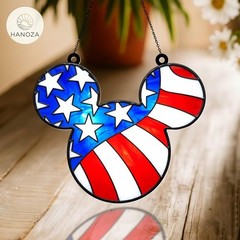 Patriotic Mickey Head 4th of July American Flag Flat Acrylic Suncatcher