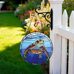 “Big Eyed Turtle Stained Glass Suncatcher for Home Garden Decor, 7.8 in”