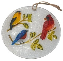 Fused Glass Birds Branch Suncatcher Cardinal Goldfinch Bluebird 6 In