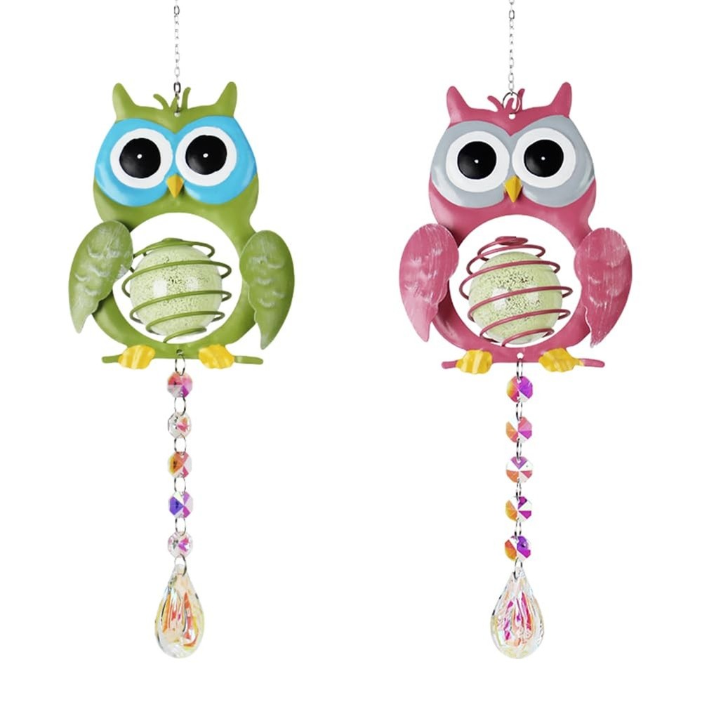 Garden Suncatcher, 2 Pack Hanging Owl Suncatchers with Rainbow Maker Crystal,…