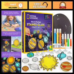 Stained Glass Solar System Art Kit – Glow in the Dark Planet Suncatchers, Kids C