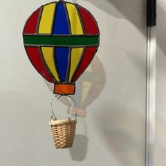 Vintage Multicolor Glass Sun Catcher Hot Air Balloon With Wood Basket Rare