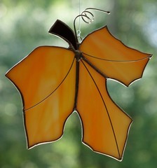 Stained Glass Orange Maple Leaf Sun Catcher