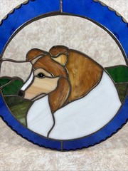 VTG Shetland Sheltie Dog Stained Glass Sun Catcher 12”