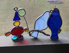 Dove Sun Catcher Cobalt Blue and Glass Clown with Balloon Figurine Small – 2/set