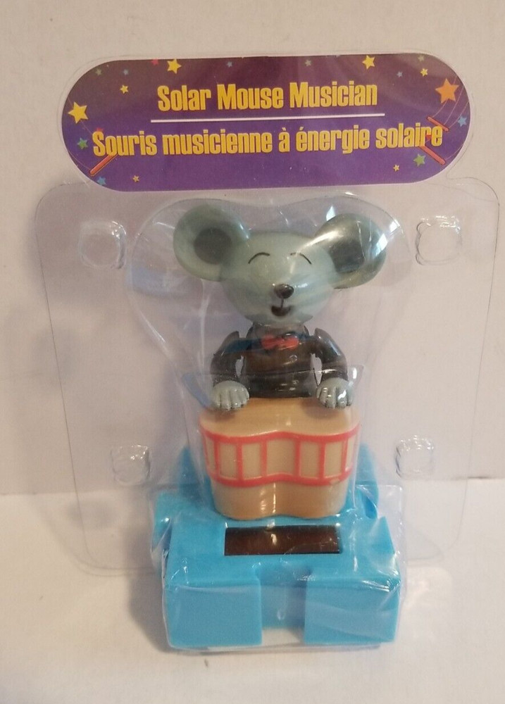 Solar Power Dancing Musician Mouse With Bongo Drums Bobble Toy