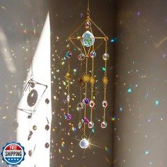 HDCRYSTALGIFTS 17inch Crystal Prisms Suncatcher for Window Hanging Gold-Plate