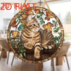 Acrylic Suncatcher Cute Cat & Fall Leaves Design Window/Living Room Decoration