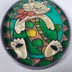 Vintage Cat Suncatcher Stained Glass Kitten Christmas Bulb 4.5 x 3.5 inches