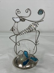 Stained Glass Reindeer Figurine Whimsical Deer Sun Catcher Winter Christmas 8″