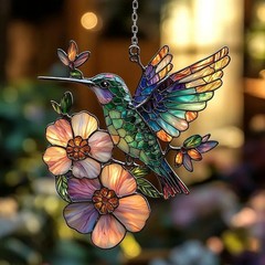 Hummingbird Flower Suncatcher Acrylic Window Decor Art Gift