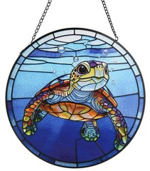 “Big Eyed Turtle Stained Glass Suncatcher for Home Garden Decor, 7.8 in”