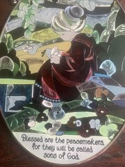 AMIA Window Art Hand Painted Glass Blessed Are The Peacemakers…Suncatcher 8.75