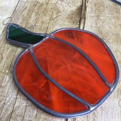 Set 3 Halloween Pumpkin Jack O Lantern Stained Glass Window Suncatchers 4.5-6″