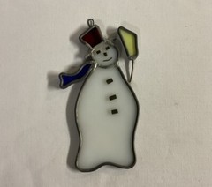 Vintage Stained Glass Snowman Sun Catcher Pre-Owned