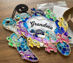 Personalized Sea Turtle Family Acrylic Suncatcher, Custom Grandma Turtle