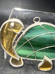 Stained Glass Turtle Suncatcher Green Amber Glass Hanging Window Decor
