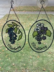 Hand Painted Stained Glass Blueberry, Blackberry Sun Catcher Lot Of 2 ( 6”x 4” )