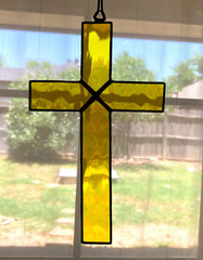 8″ Simple Yellow Handcrafted Stained Glass Cross | Custom Colors Available