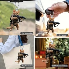 Tactical Cat Charm Keychain Sun Catcher Ornament Double Sided Acrylic US Stock