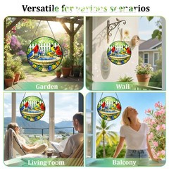 Colorful Stained Glass Suncatcher Garden Birds Window Decor, Gift for Bird