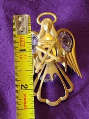 24K Gold Plated Austrian Crystal Angel Holding Cross Window Ornament Suncatcher