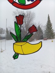 Stained Glass Flower SunCatcher Yellow & Red Tulips Window Handmade USA 7″x6″