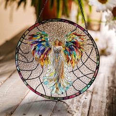 Angel Glass Suncatcher, Colorful Wings Window Hanging Ornament