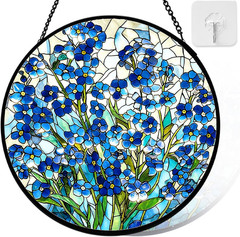 Stained Glass Window Hanging, Forget Me Not Flower Stained Glass Suncatcher, Win