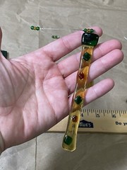 6 fused art glass Stick suncatchers Yellow Green Orange Handmade Ornaments Decor
