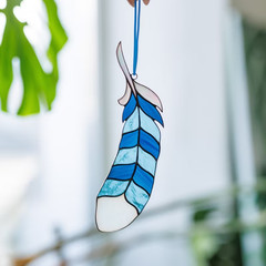 Stained Glass Suncatcher Blue Jay Feather