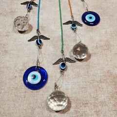 Large Evil Eye Suncatcher Beautiful Metal Glass Wings Rainbow Chains Crystals