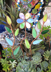 Stained Glass Flower Garden Stake (x3 2-Leaves & 1 Flower) Suncatcher Decor gift