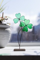 Stained Glass 4 Leaf Clover Suncatcher – Lucky Shamrock Table Decor Gift