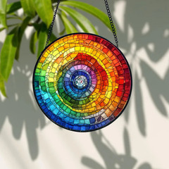 Rainbow Spiral Stained Glass Suncatcher: Handmade Window Art