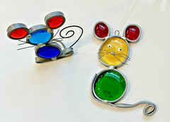 Stained Glass Mice Sun Catchers, Vintage 1970s.