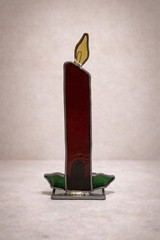 Vintage Stained Glass Christmas Candle Holly 8.25” Sun Catcher Free Standing