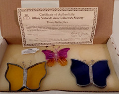Vtg Tiffany Stain Glass Collectors Society Butterfly Trio Ornaments In Original