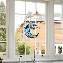 Stars and Moon Stained Glass Suncatcher – Window Decor Gift for Home Indoor – Cr