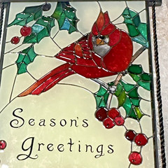 Joan Baker 2000 “Cardinal” Art Panel 10″ × 4.75″ Stained Glass Suncatcher Framed