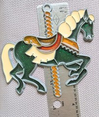 VTG Carousel Horse Suncatcher Emerald 3.5″ X 4″ Faux Stained Glass RAFAELIAN