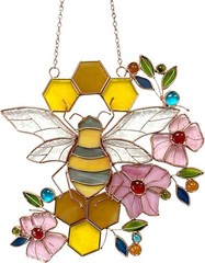 Handmade Stained Glass Bee Suncatcher Window Decor for Home & Garden