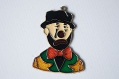 Vintage Sad Clown Enamel Pendant Ornament – 4” Tall – Red Nose, Bow Tie